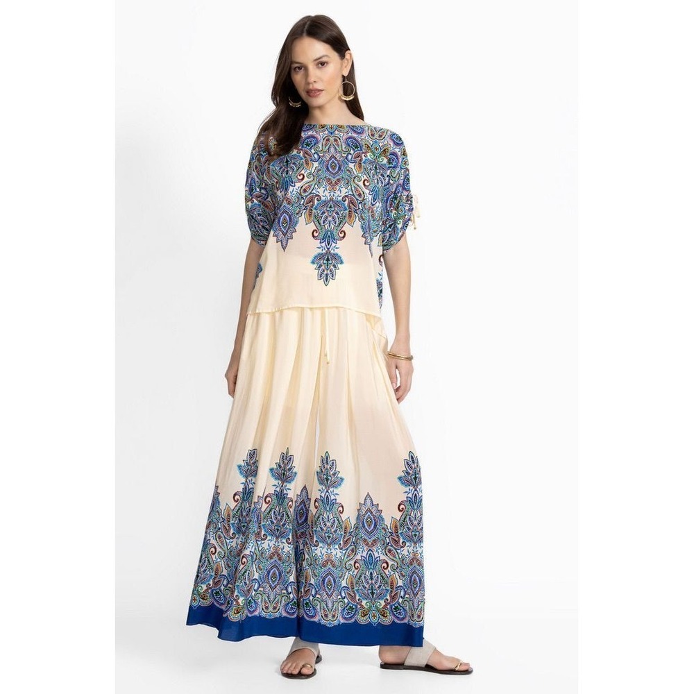 Johnny Was 100% Silk 2 piece Set with Wide Leg Pants